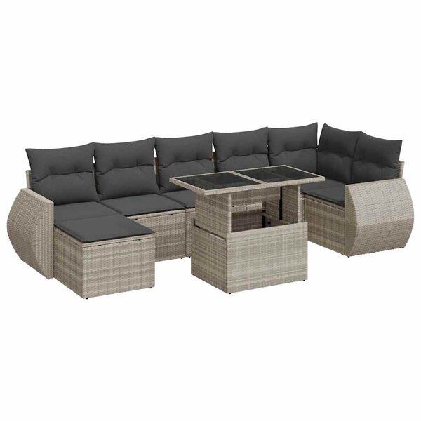 vidaXL Salon de jardin 8 Pièces avec coussins gris clair résine tressée