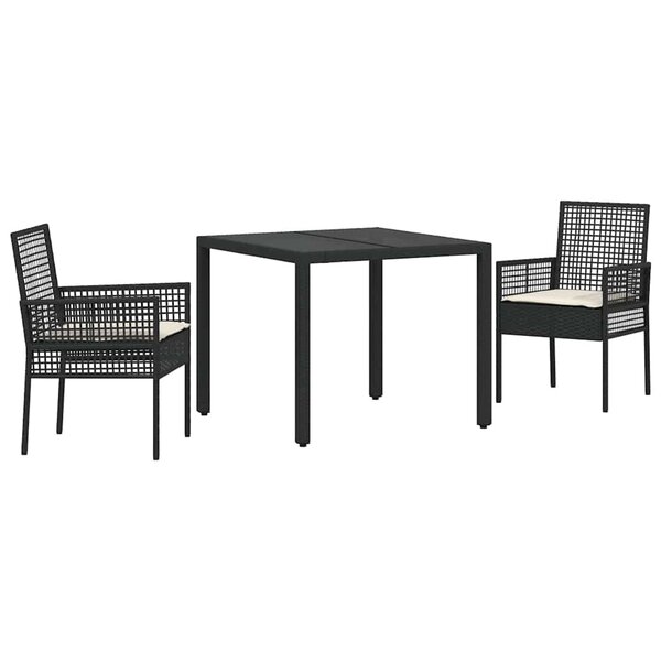 vidaXL Ensemble de salle à manger pour jardin 3 Pièces Noir Poly rotin