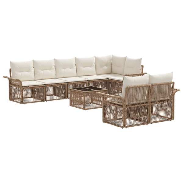 vidaXL Ensemble de canapé de jardin 9 Pièces Beige polyrotin