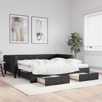 vidaXL Lit de jour avec gigogne et tiroirs noir 100x200 cm tissu