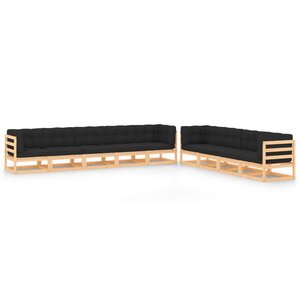 vidaXL Salon de jardin 9 Pièces avec coussins anthracite Pin massif