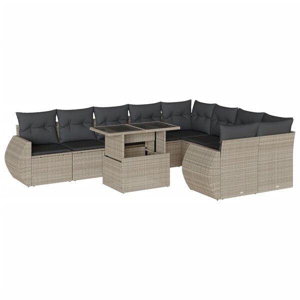 vidaXL Salon de jardin avec coussins 10 Pièces gris clair résine tressée