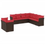 vidaXL Salon de jardin avec coussins 9 Pièces marron résine tressée