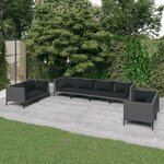 vidaXL Salon de jardin 8 Pièces avec coussins Résine tressée Gris foncé