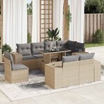 vidaXL Salon de jardin avec coussins 9 Pièces beige résine tressée