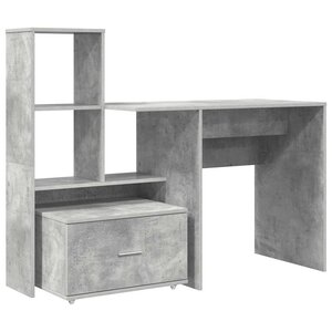 vidaXL Bureau Gris béton 131 5 x 50 x 106 5 cm Bois d'ingénierie
