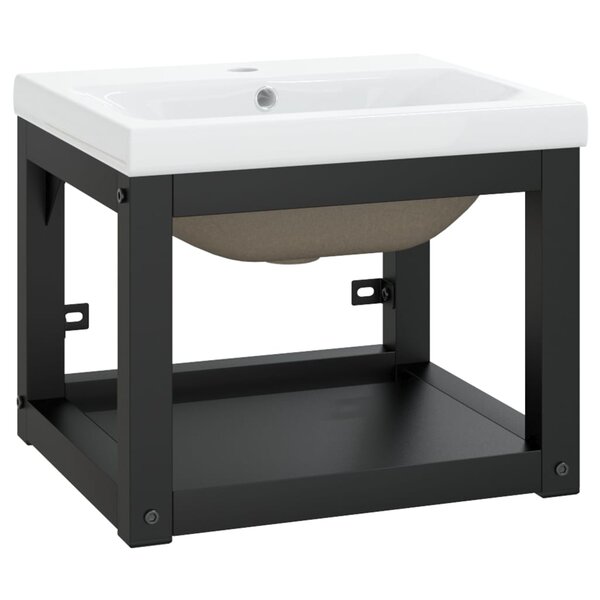 vidaXL Cadre de lavabo de salle de bain vasque à encastrer Noir Fer