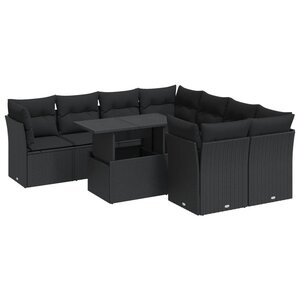 vidaXL Salon de jardin 9 Pièces avec coussins noir résine tressée
