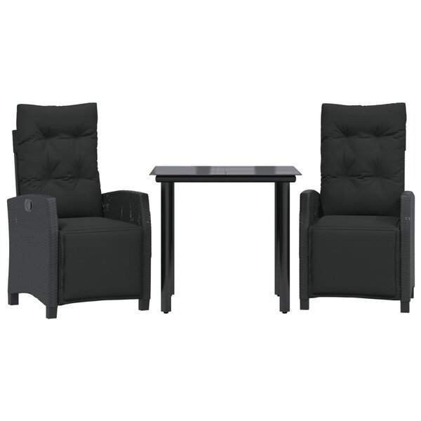 vidaXL Ensemble à manger de jardin avec coussins 3 Pièces Noir