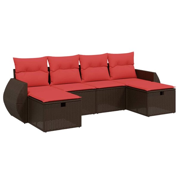 vidaXL Salon de jardin 6 Pièces avec coussins marron résine tressée
