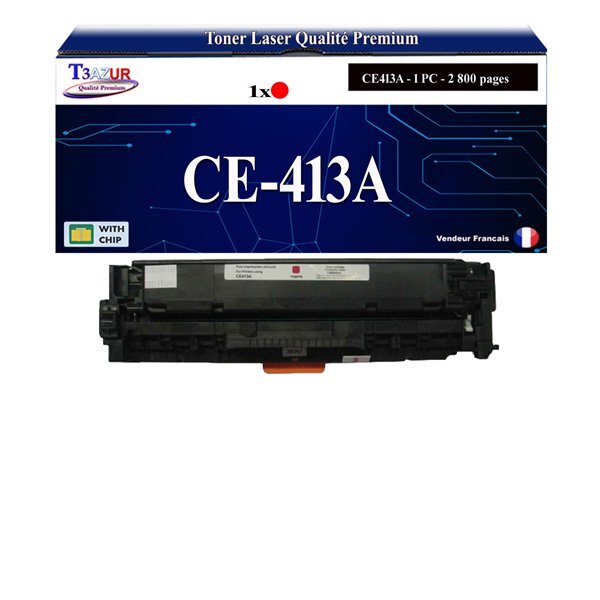 T3AZUR - Toner compatible avec CE413A 305X pour HP Laserjet Pro 300 color M351A M375NW Laserjet Pro 400 color M451DN M451DW M451NW M475DN M475DW - Magenta