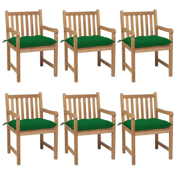 vidaXL Chaises de jardin lot de 6 et coussins vert Bois de teck solide