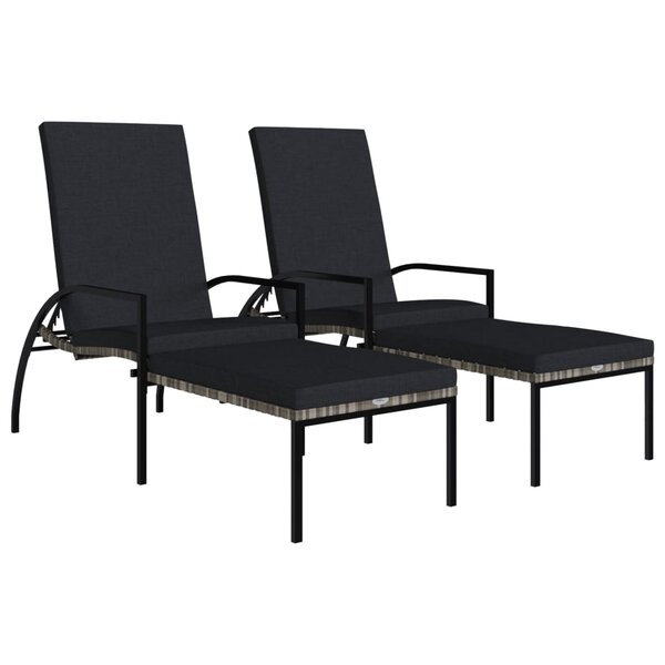 vidaXL Chaises longues avec repose-pied 2 Pièces Résine tressée Gris