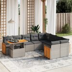 vidaXL Salon de jardin avec coussins 10 Pièces gris résine tressée