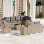 vidaXL Salon de jardin avec coussins 9 Pièces beige résine tressée