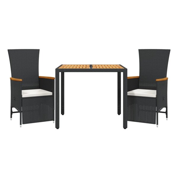 vidaXL Ensemble à manger de jardin avec coussins 3 Pièces Noir