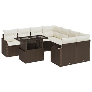 vidaXL Ensemble de canapé de jardin 9 Pièces Marron Polyrotin