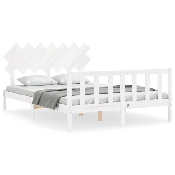 vidaXL Cadre de lit avec tête de lit blanc 140x200 cm bois massif