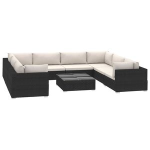 vidaXL Salon de jardin 9 Pièces avec coussins Résine tressée Noir