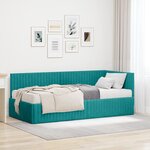 vidaXL Cadre de lit d'angle avec matelas 2 Pièces Turquoise Velours