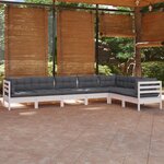 vidaXL Salon de jardin 7 Pièces avec coussins blanc bois de pin solide