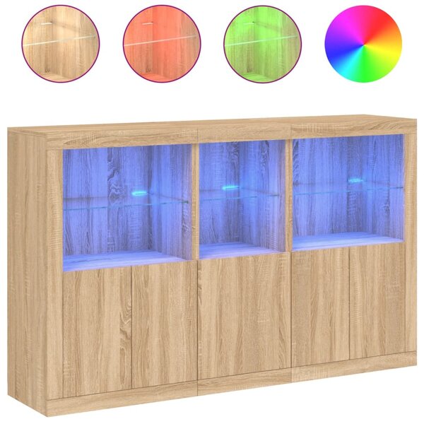 vidaXL Buffet avec lumières LED chêne sonoma 162x37x100 cm