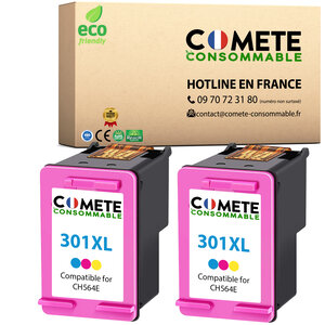 301XL - 2 cartouches d'encre compatibles pour HP 301 XL - Couleur - COMETE