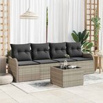 vidaXL Canapé de jardin 5 pièces avec coussins gris clair en poly rotin
