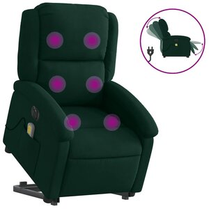 vidaXL Fauteuil inclinable de massage électrique vert foncé velours