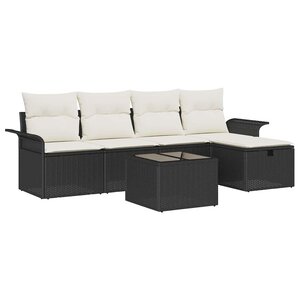 vidaXL Ensemble de canapé de jardin avec coussin 6 Pièces Noir Poly rotin