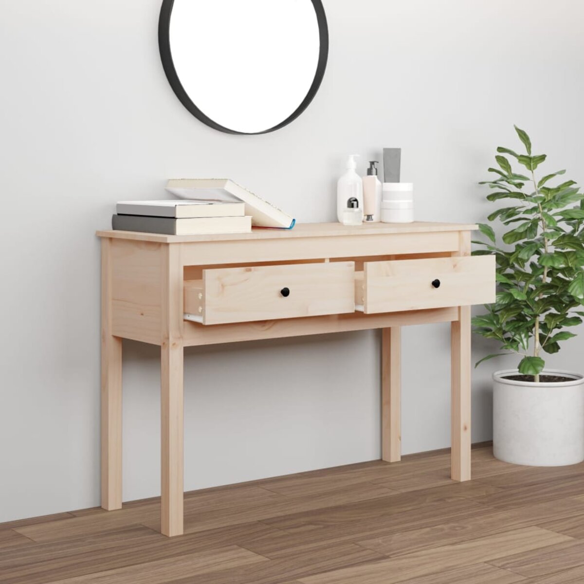 Table Console En Pin Massif - Dimensions 80x40x75 Cm - Blanc, Marron, Gris, Miel, Noir - Pour Entrée Ou Salon