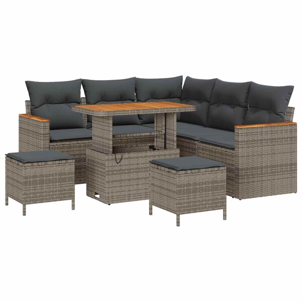 vidaXL Ensemble de canapé de jardin 8 Pièces Gris polyrotin