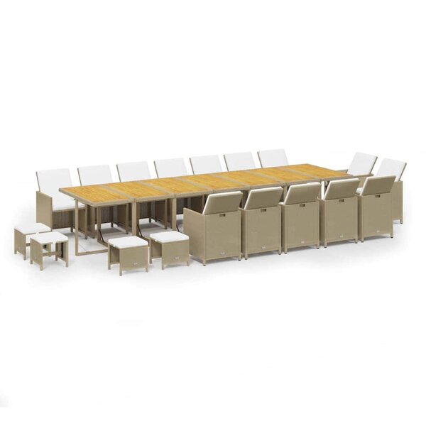 vidaXL Ensemble à manger de jardin coussins 19Pièces Beige Résine tressée