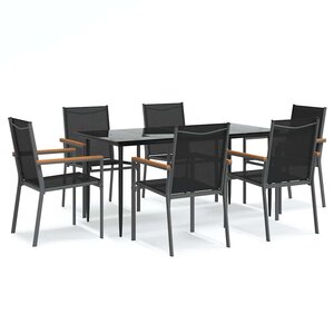vidaXL Ensemble à manger de jardin 7 Pièces noir textilène et acier