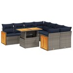 vidaXL Salon de jardin 9 Pièces avec coussins gris résine tressée