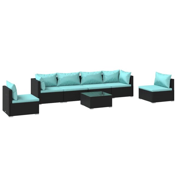 vidaXL Salon de jardin 7 Pièces avec coussins Résine tressée Noir