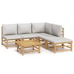 vidaXL Salon de jardin 6 Pièces avec coussins gris clair bambou