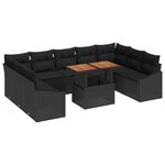vidaXL Ensemble de canapé de jardin de 10 pièces avec coussins noirs en poly rattan.