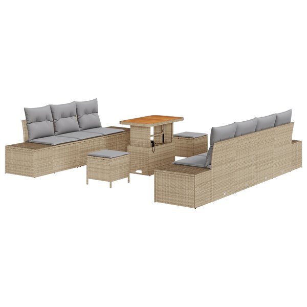 Ensemble de 10 pièces de Sofa de Jardin avec Coussins Beige Poly Rattan Acacia