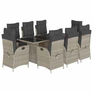 vidaXL Ensemble à manger de jardin et coussins 9 Pièces gris clair rotin