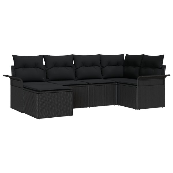 vidaXL Ensemble de Canapés de Jardin de 6 pièces avec Coussins Noir Rattan Poly