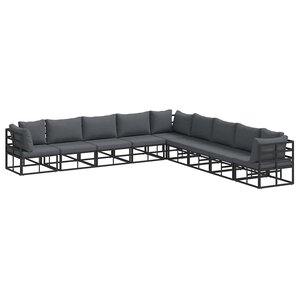 vidaXL Ensemble de canapé de jardin avec coussin 9 Pièces Noir Aluminium