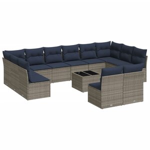 vidaXL Salon de jardin avec coussins 13 Pièces gris résine tressée
