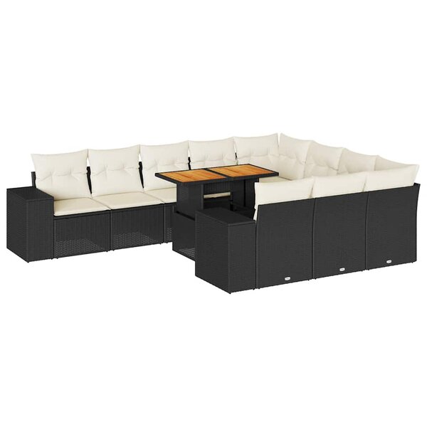 vidaXL Salon de jardin 10 Pièces avec coussins noir résine tressée acacia