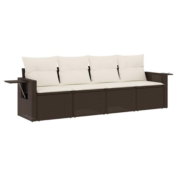 vidaXL Salon de jardin 4 Pièces avec coussins marron résine tressée