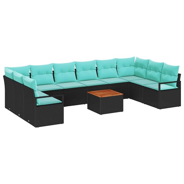 vidaXL Ensemble de canapé de jardin 11 Pièces Noir Poly rotin