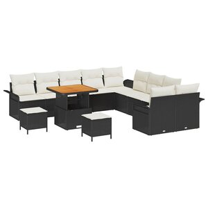vidaXL Ensemble de canapé de jardin avec coussin 13 Pièces Noir et Crème