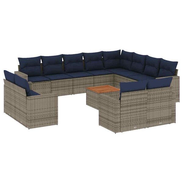 vidaXL Salon de jardin avec coussins 13 Pièces gris résine tressée