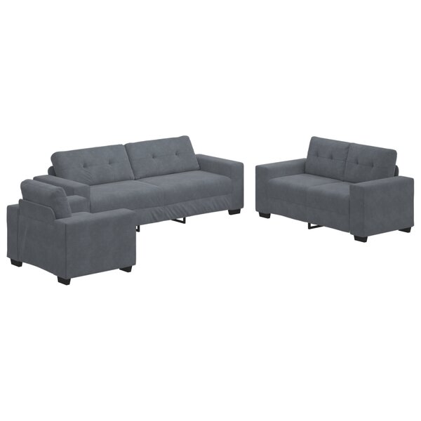vidaXL Ensemble de Canapés 3 Pièces Gris 221 x 78 x 80 cm Velours