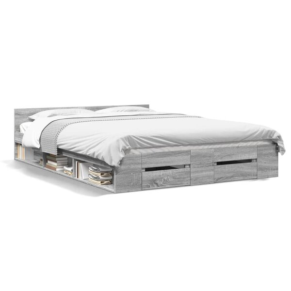 vidaXL Cadre de lit avec tiroirs sans matelas sonoma gris 135x190 cm